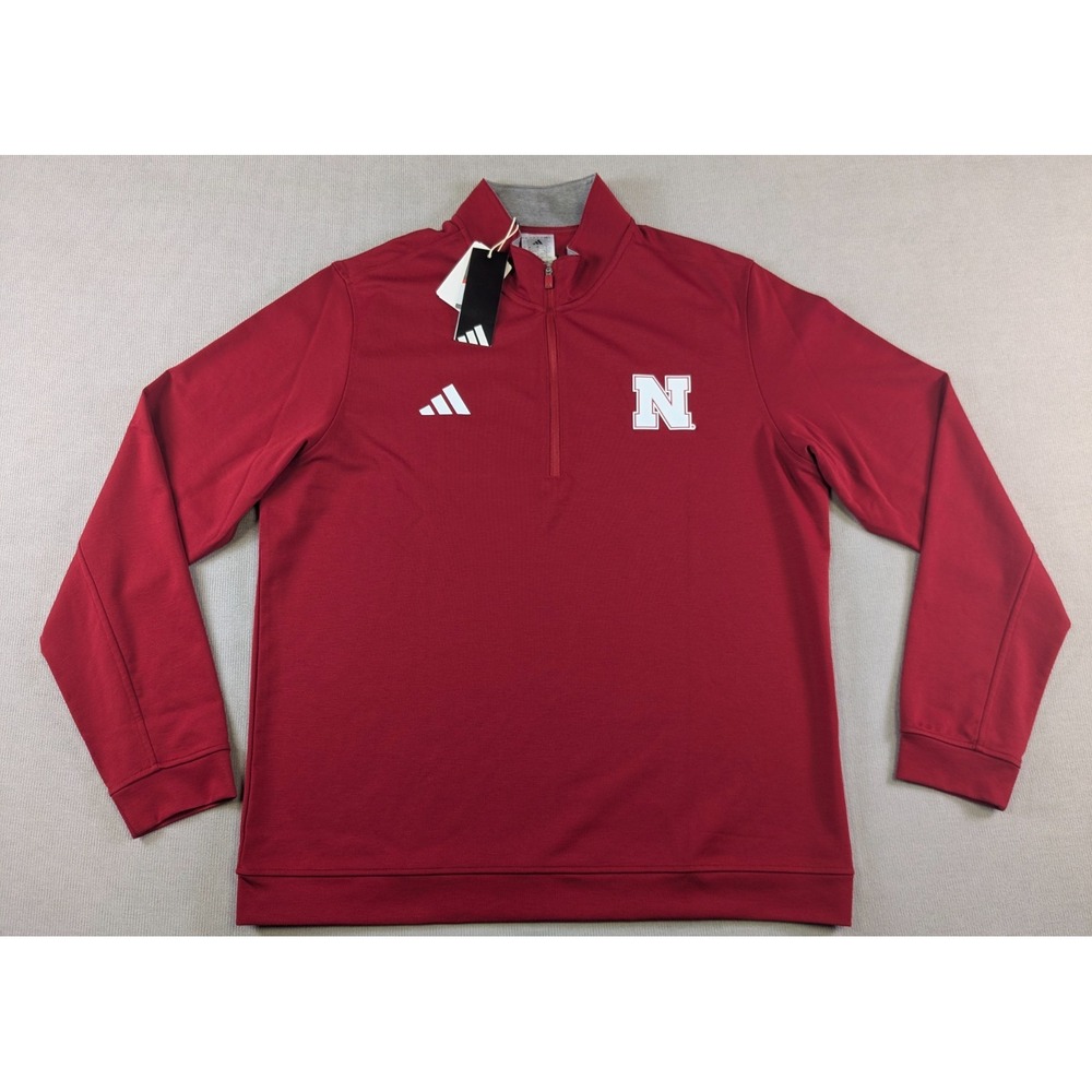 Nebraska Cornhuskers Pullover Mens Large Red Adidas Sweatshirt New Zip Football
